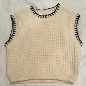 Altar'd State Cream Knit Sleeveless Vest with Black Trim